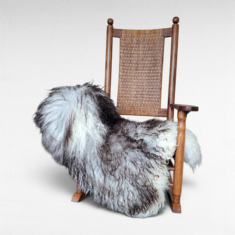 Genuine Icelandic Sheepskin Rug Very Unique Curly Cream Gray Brown 45" x 31"